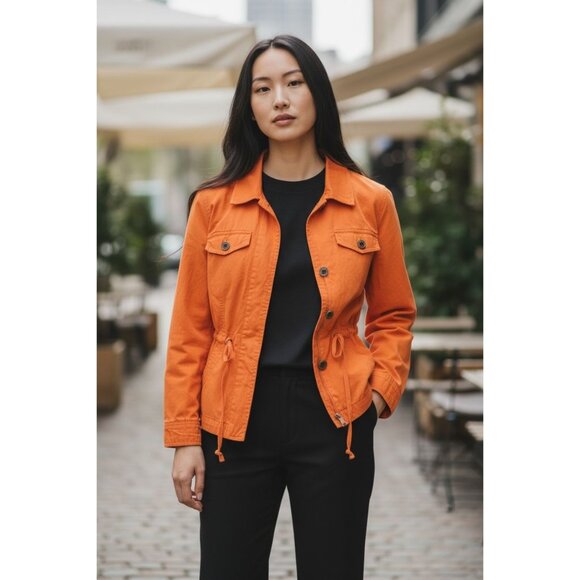 Axcess By Liz Claiborne Womens Orange Button-Up Jacket With Drawstring Waist & P - Picture 1 of 5